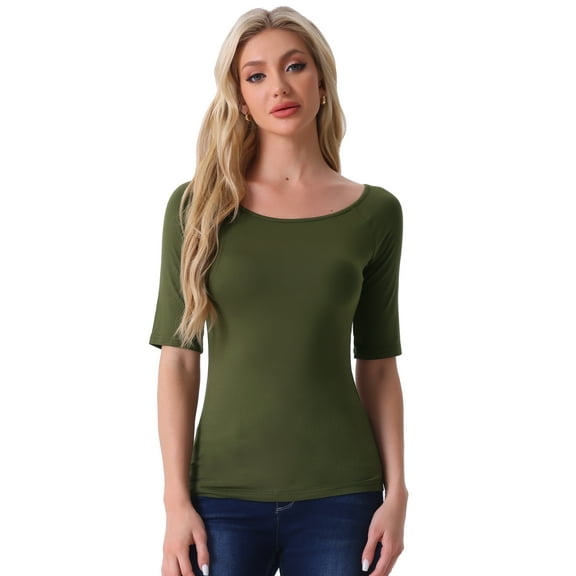 DARING DIVA Women's Slim Fit Pullover Boat Neck Stretchable T-Shirt XS Army Green