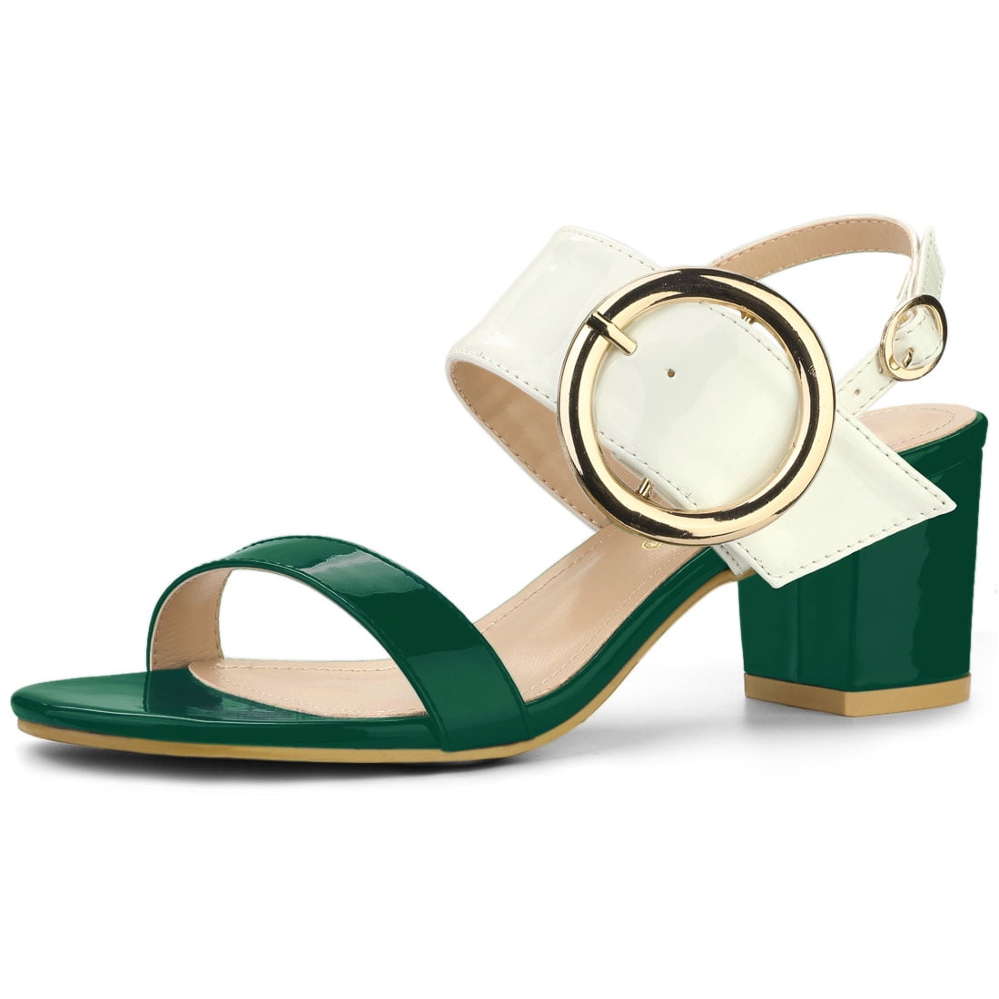 DARING DIVA Women's Slingback Block Heel Sandals with Buckle Decor Green White 9