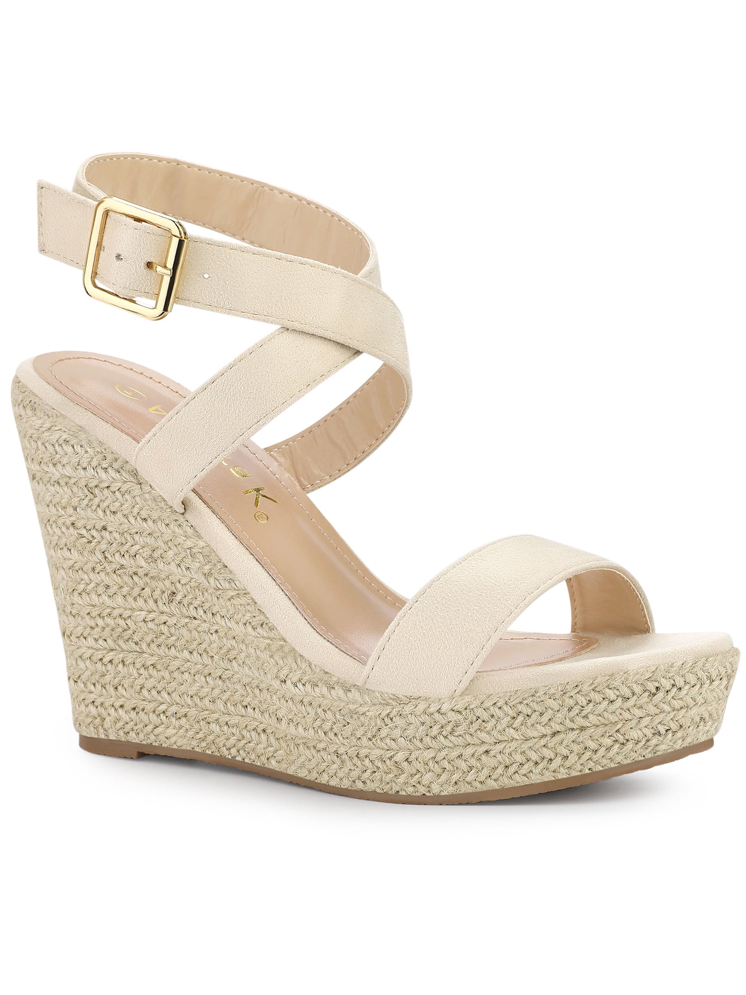 DARING DIVA Women's Slingback Crisscross Wedges Heel Espadrille Sandals Beige 7.5