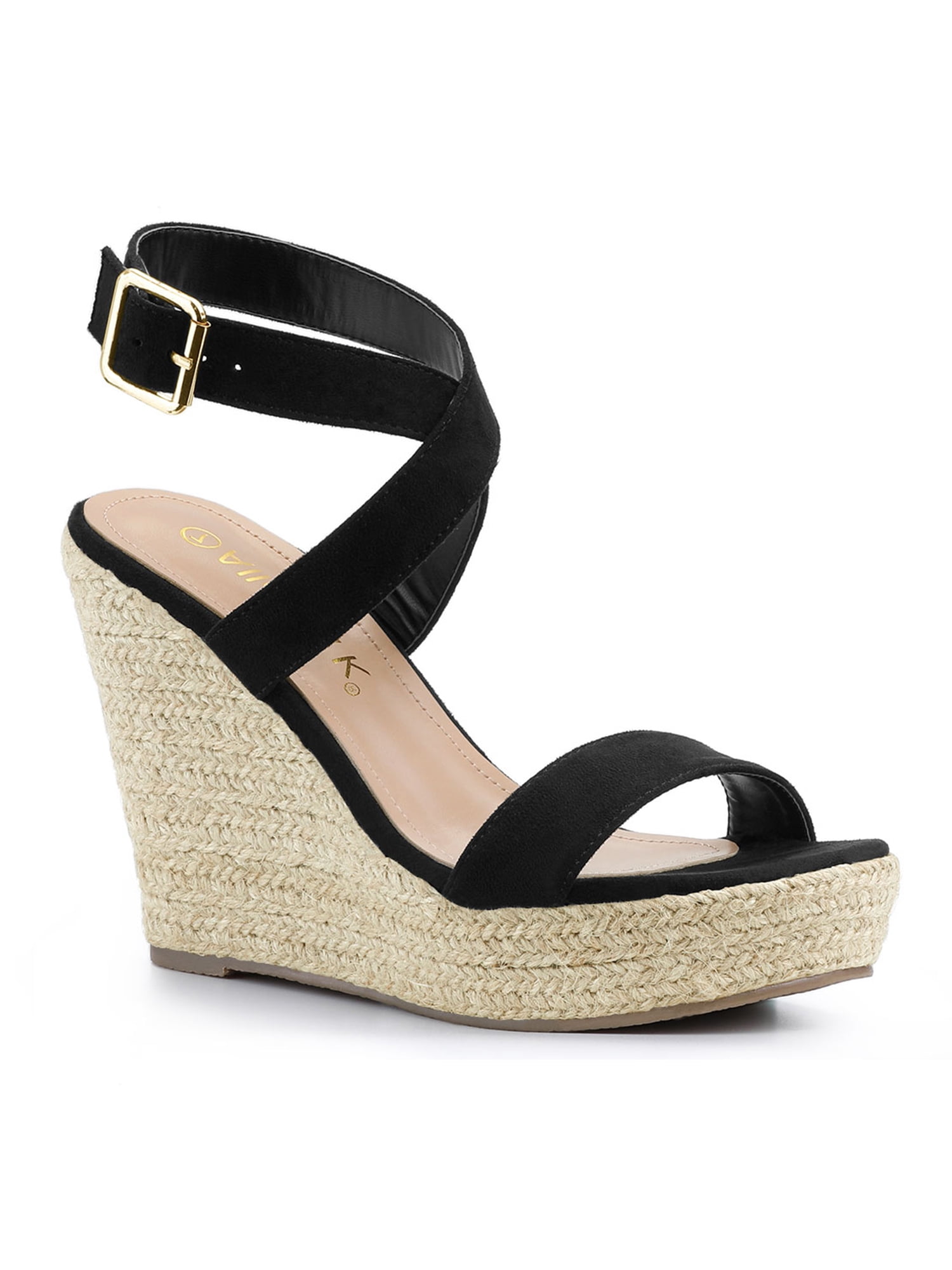 DARING DIVA Women's Slingback Crisscross Wedges Heel Espadrille Sandals Black 10