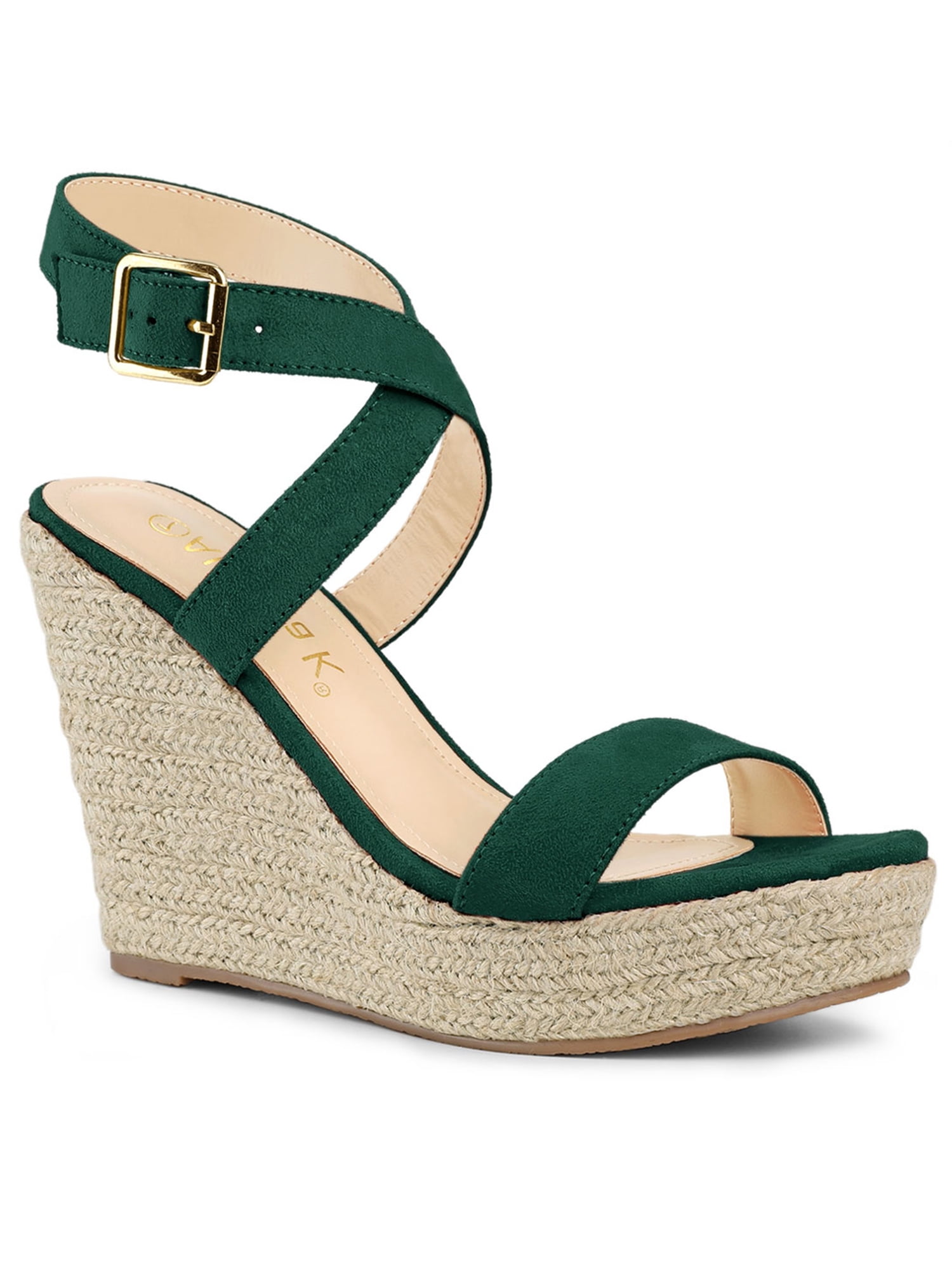 DARING DIVA Women's Slingback Crisscross Wedges Heel Espadrille Sandals Green 10