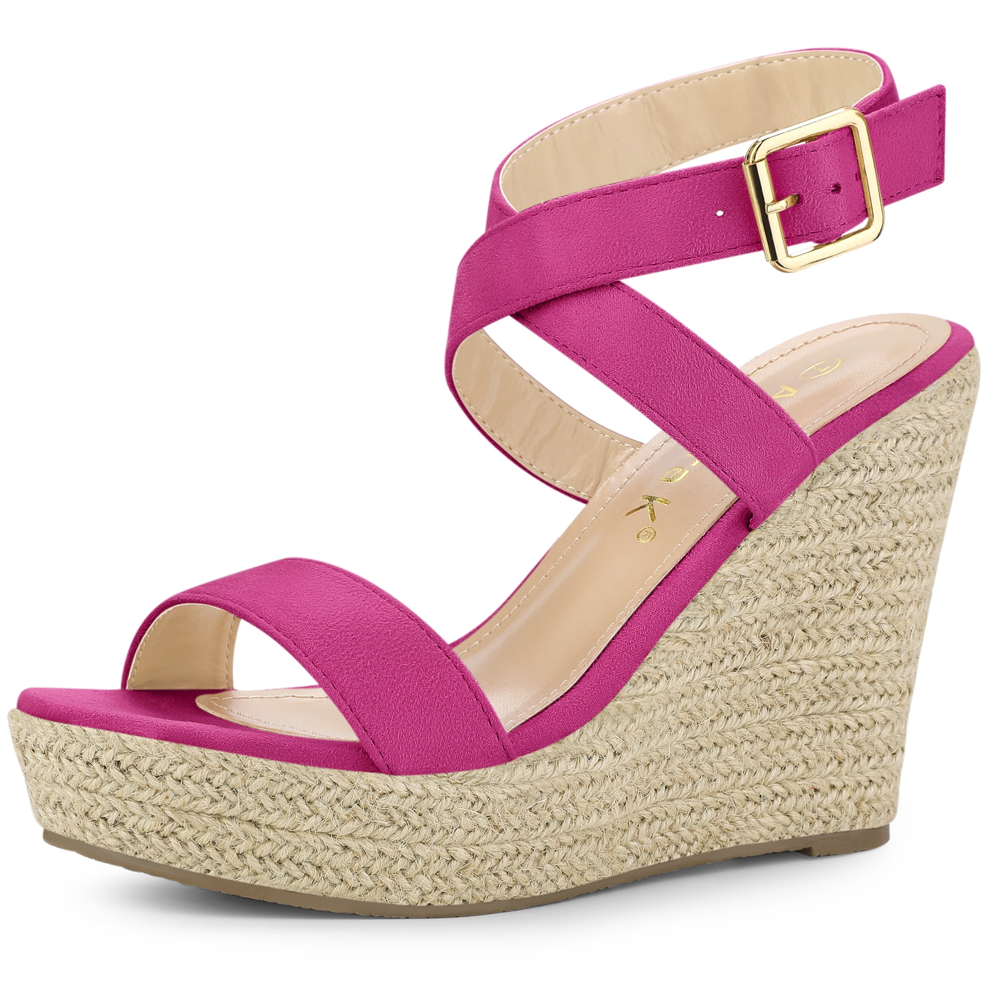 DARING DIVA Women's Slingback Crisscross Wedges Heel Espadrille Sandals Hot Pink 8.5