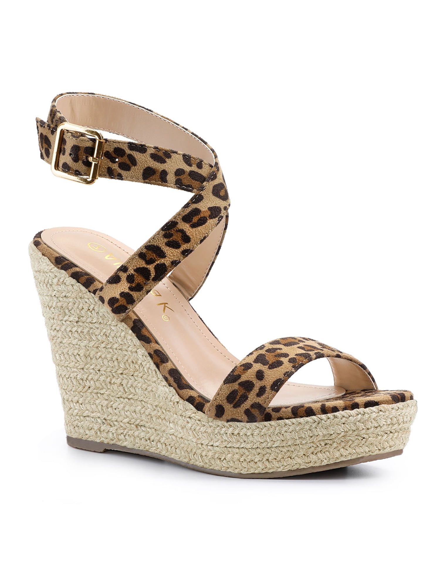 DARING DIVA Women's Slingback Crisscross Wedges Heel Espadrille Sandals Leopard 8.5