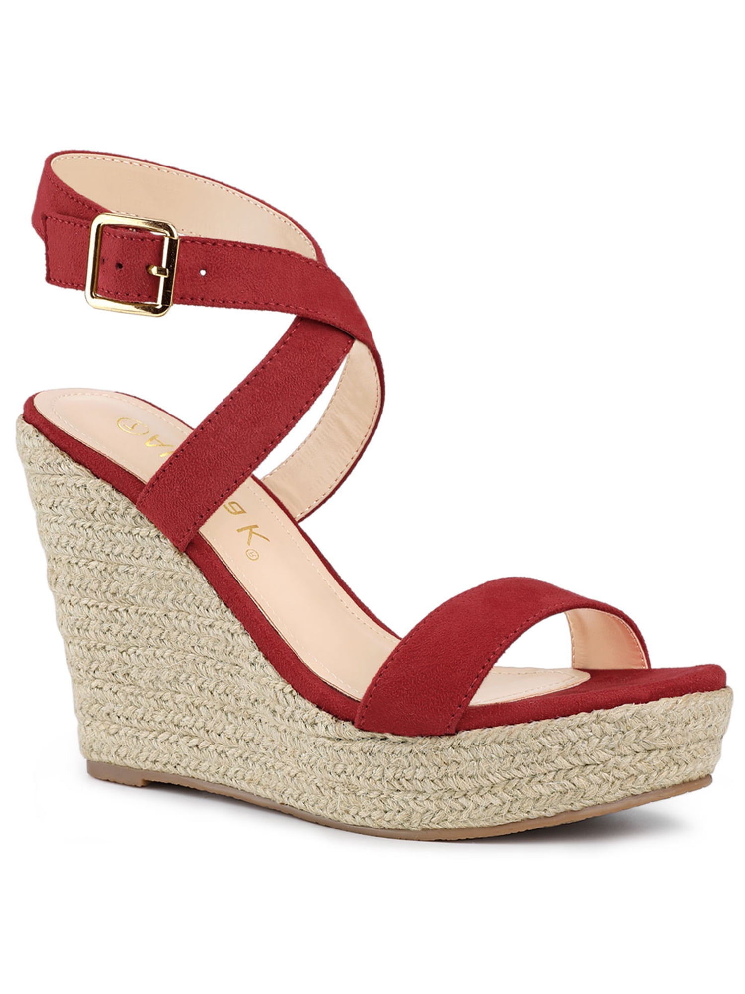 DARING DIVA Women's Slingback Crisscross Wedges Heel Espadrille Sandals Red 9
