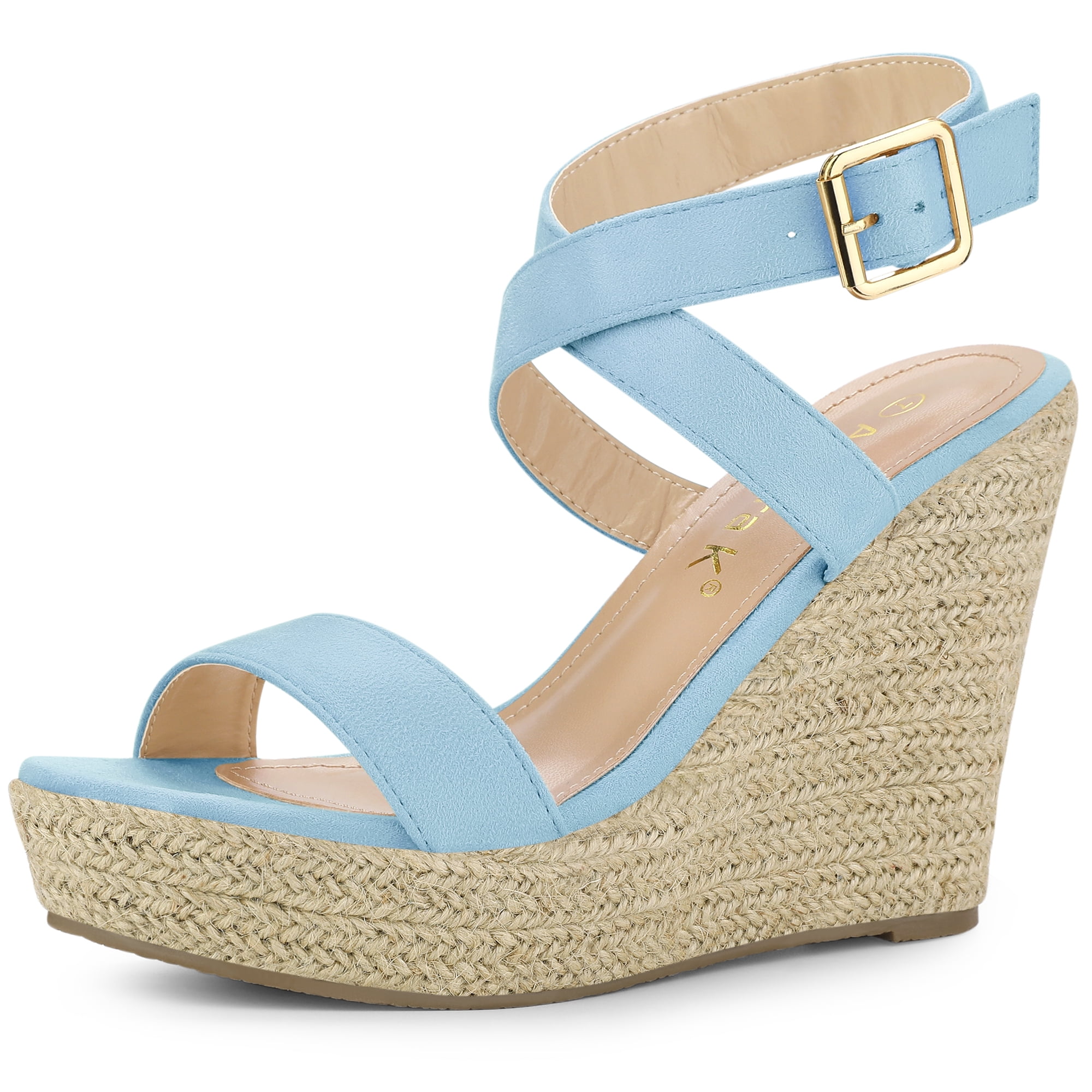 DARING DIVA Women's Slingback Crisscross Wedges Heel Espadrille Sandals Sky Blue 10