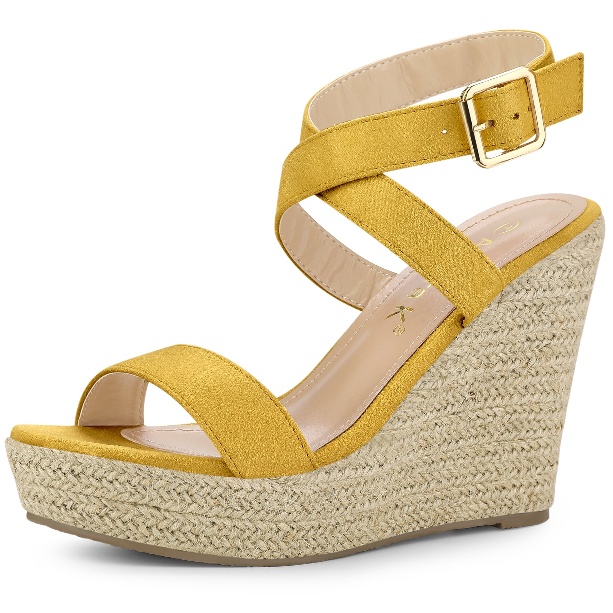 DARING DIVA Women's Slingback Crisscross Wedges Heel Espadrille Sandals Yellow 8.5