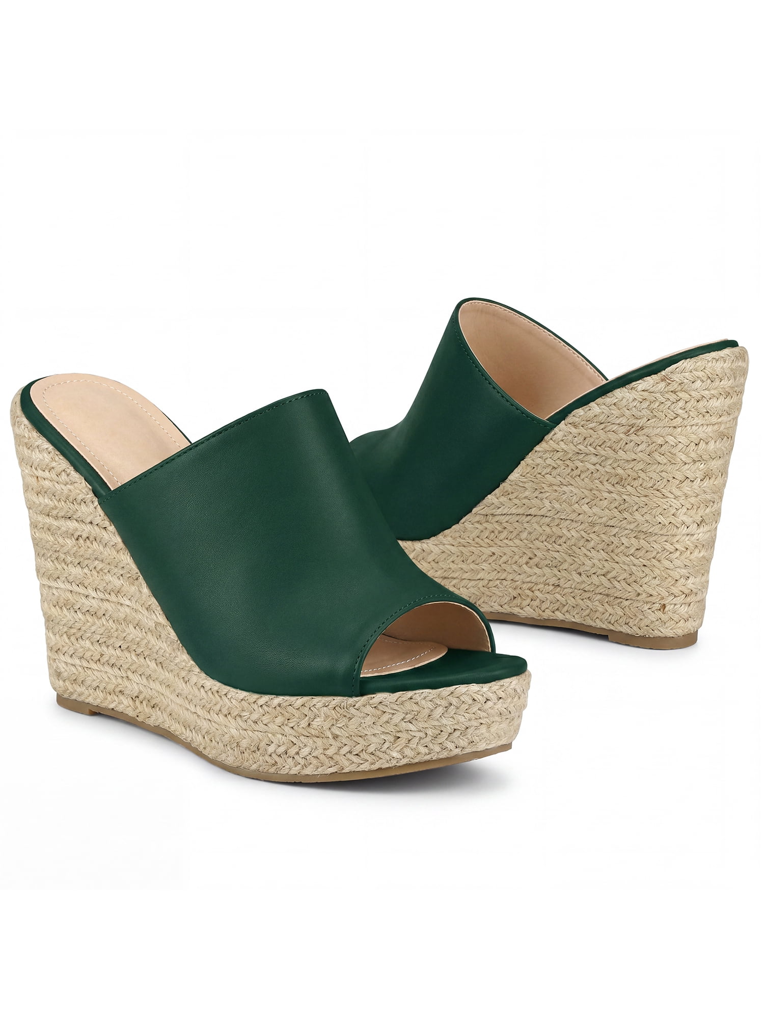 DARING DIVA Women's Slip on Platform Sandals Espadrilles Wedges Slides Dark Green 6