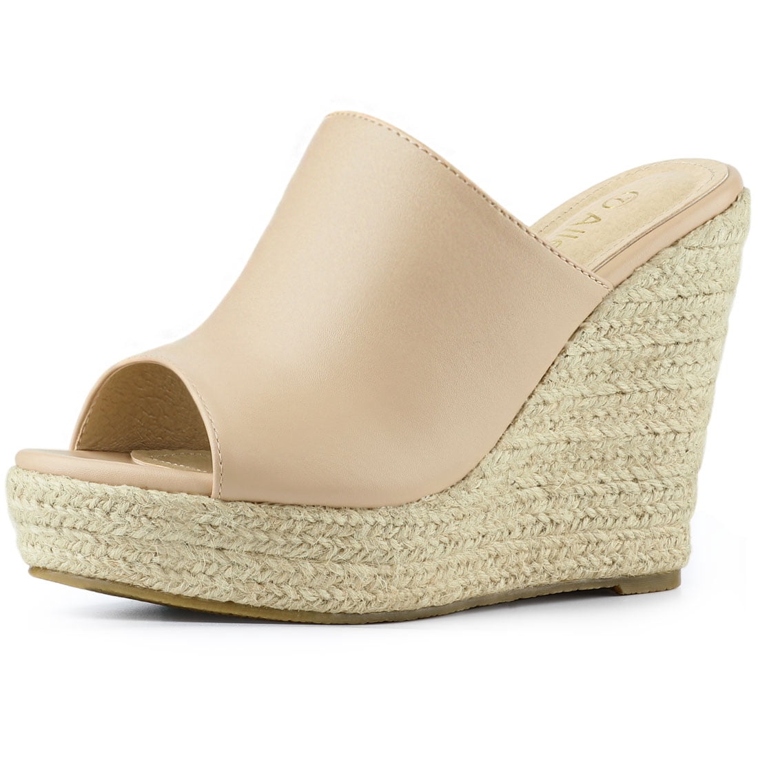 DARING DIVA Women's Slip on Platform Sandals Espadrilles Wedges Slides Mules Beige 7.5