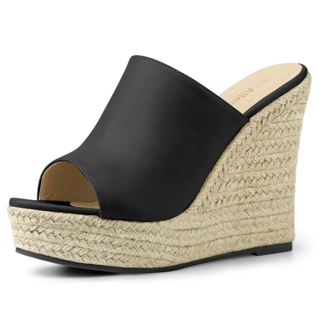 DARING DIVA Women's Slip on Platform Sandals Espadrilles Wedges Slides Mules Black 8.5