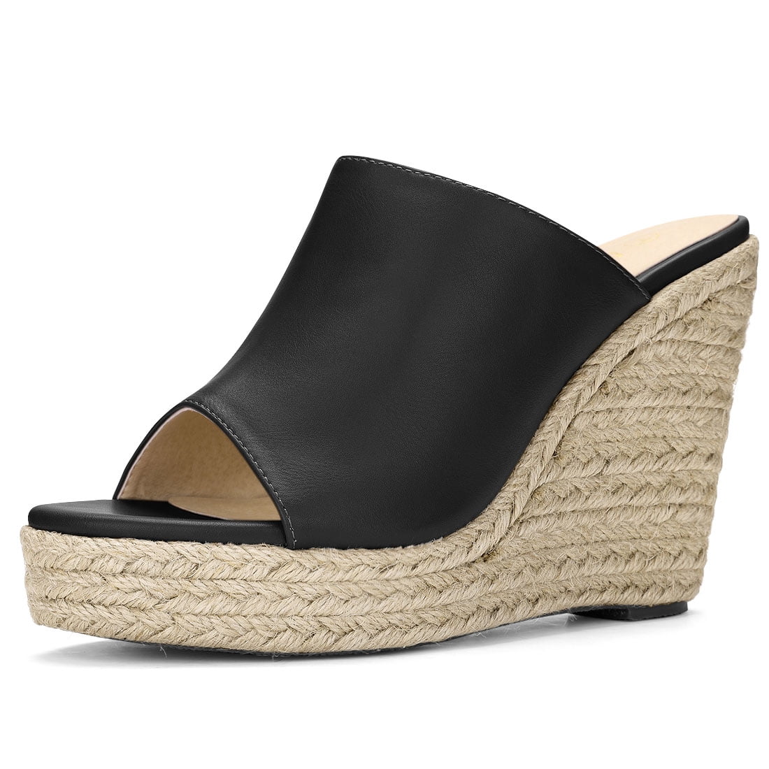 DARING DIVA Women's Slip on Platform Sandals Espadrilles Wedges Slides Mules Black 9