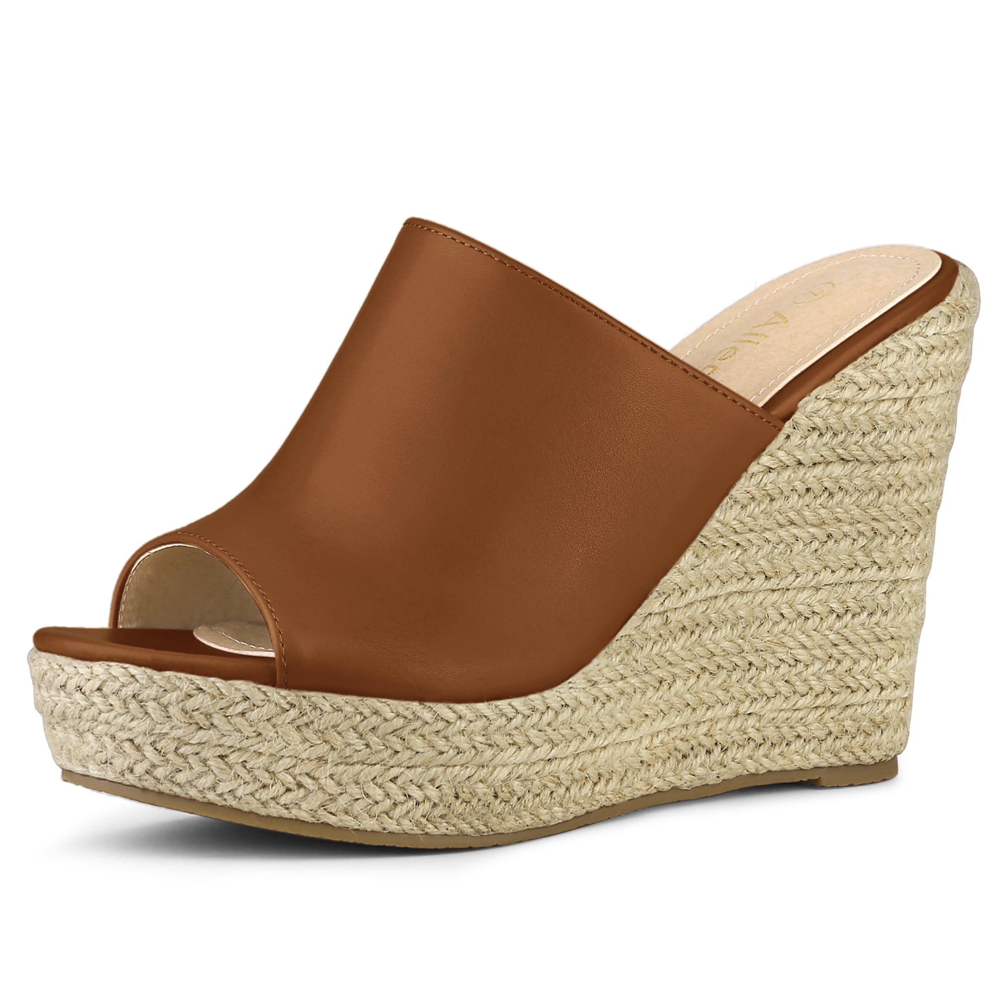 DARING DIVA Women's Slip on Platform Sandals Espadrilles Wedges Slides Mules Brown 7.5