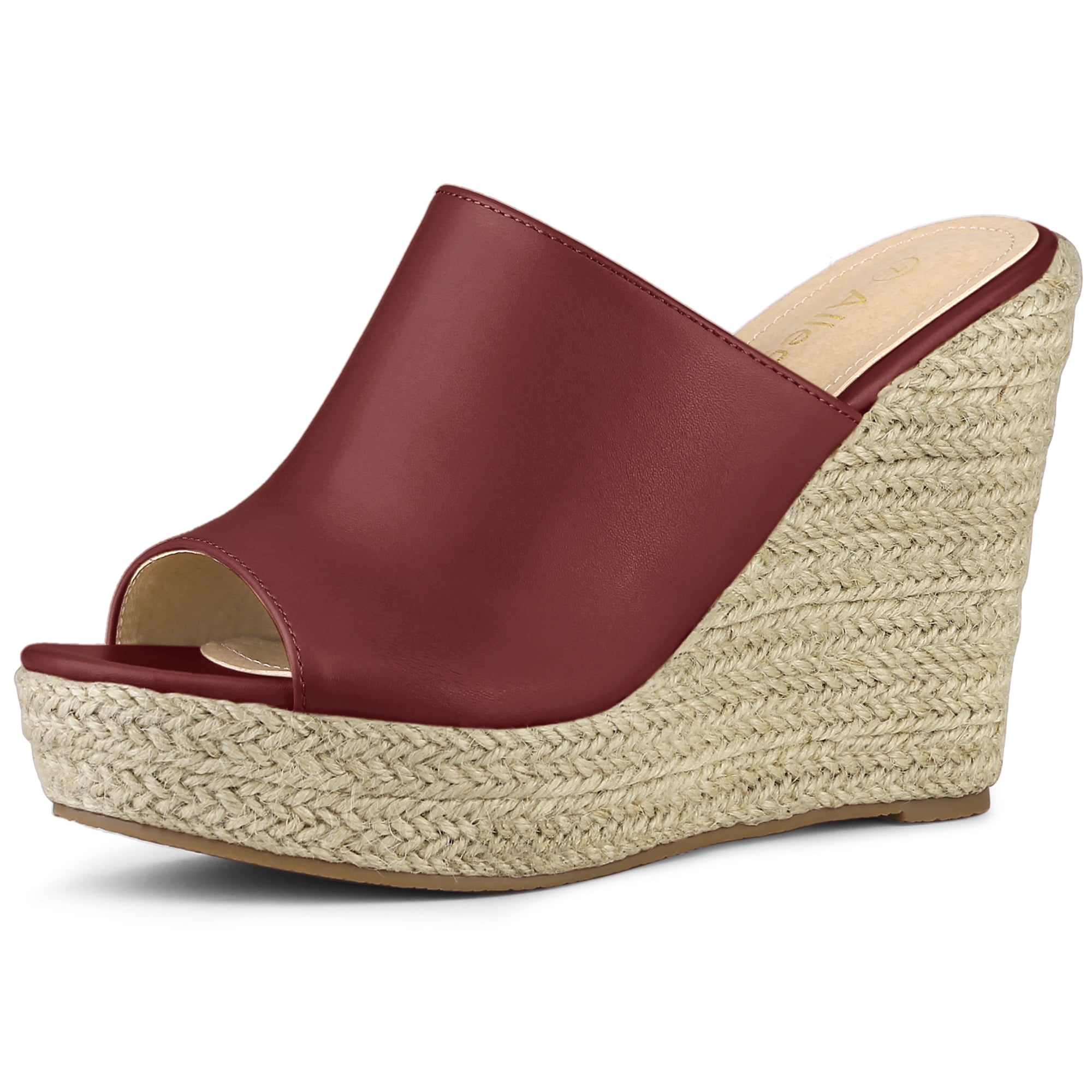 DARING DIVA Women's Slip on Platform Sandals Espadrilles Wedges Slides Mules Burgundy 8.5