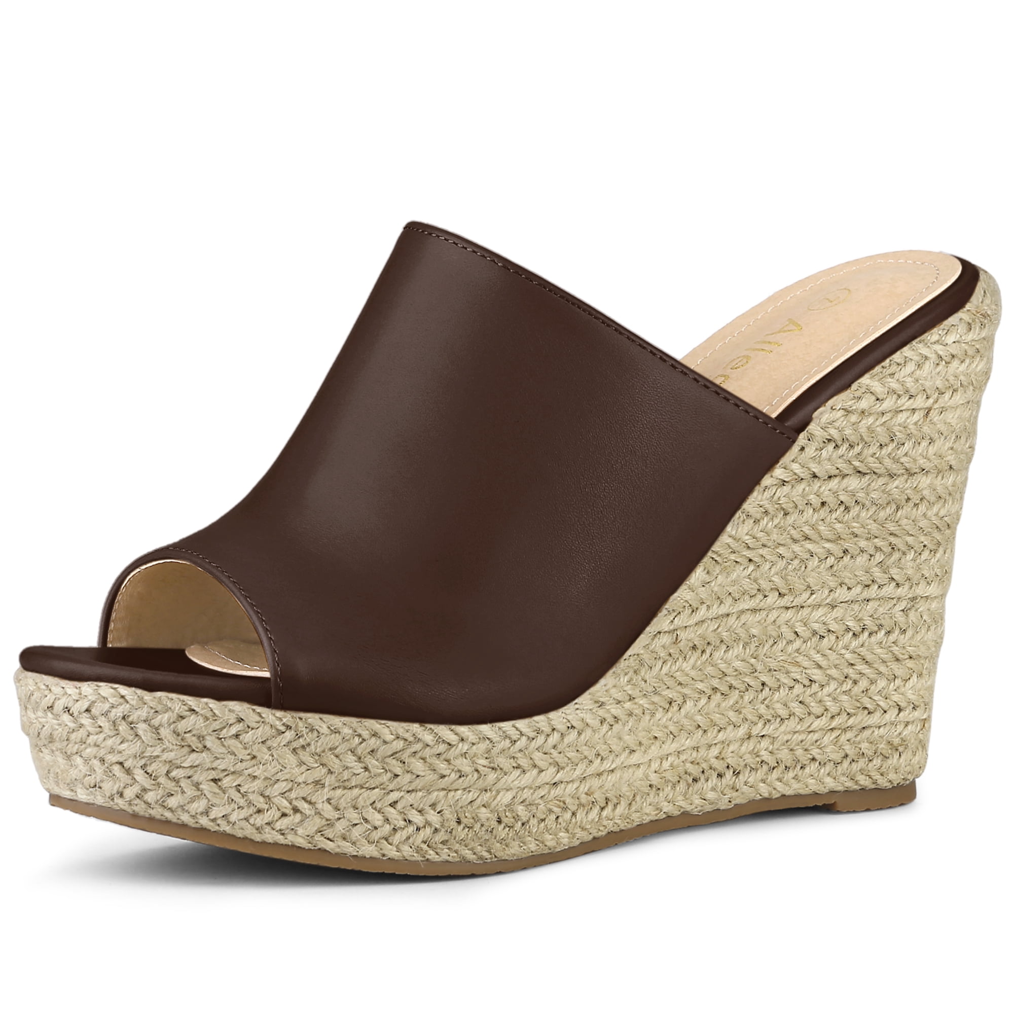 DARING DIVA Women's Slip on Platform Sandals Espadrilles Wedges Slides Mules Coffee 10