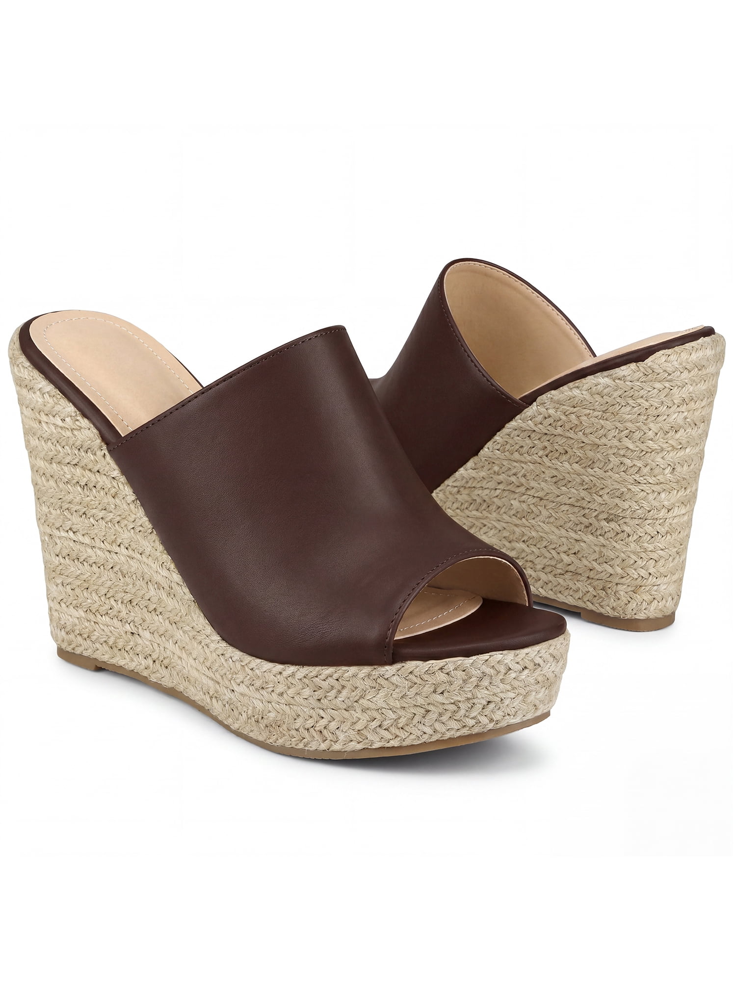 DARING DIVA Women's Slip on Platform Sandals Espadrilles Wedges Slides Mules Coffee 6