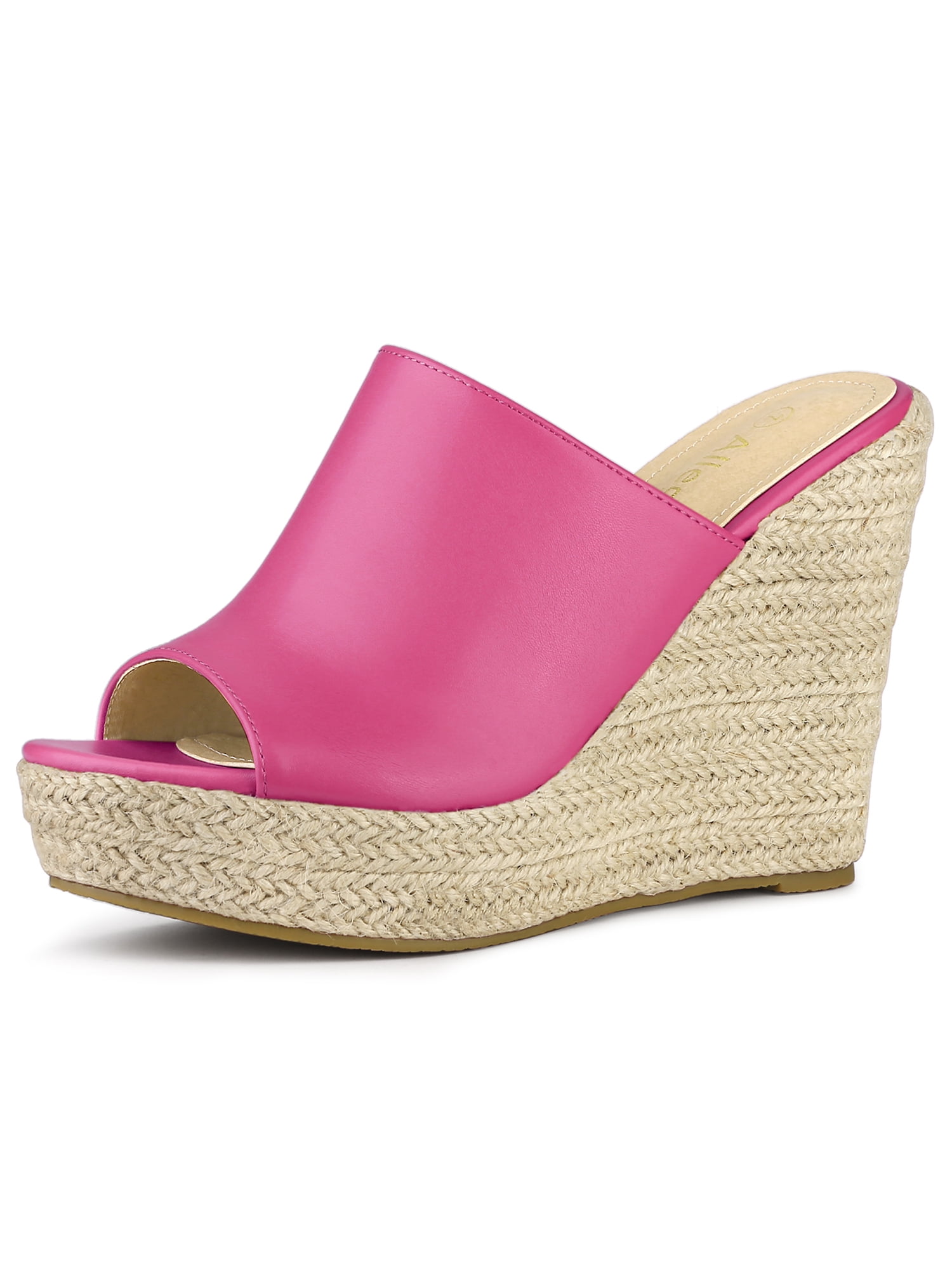 DARING DIVA Women's Slip on Platform Sandals Espadrilles Wedges Slides Mules Hot Pink 8.5