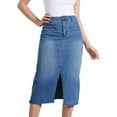 thumbnail image 1 of DARING DIVA Women's Slit Front Washed Jean Midi Skirts with Pockets S Blue, 1 of 6