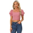 thumbnail image 1 of DARING DIVA Women's Smocked Crop Gingham Blouse Top XS Red, 1 of 6