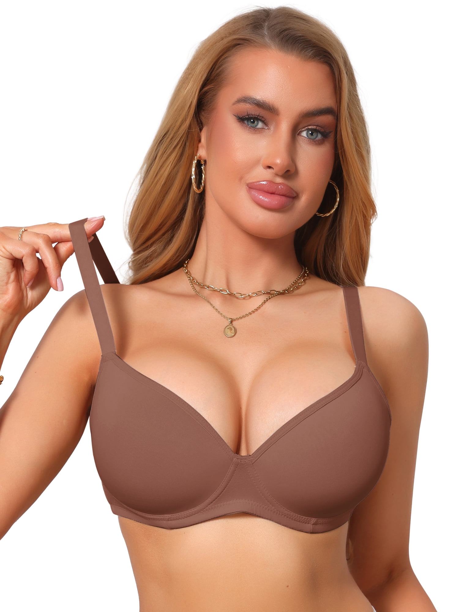 DARING DIVA Women's Smoothing Underwire Bra Plunge Push Up Bralette C 34 Brown