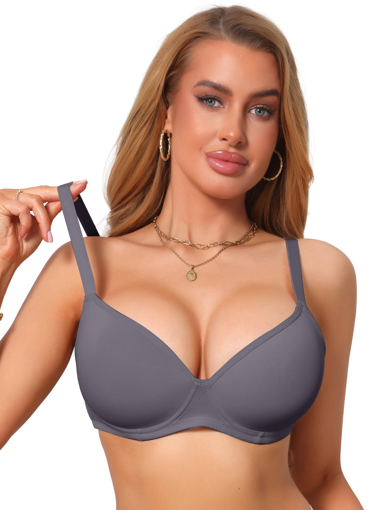 DARING DIVA Women's Smoothing Underwire Bra Plunge Push Up Bralette C 40 Gray
