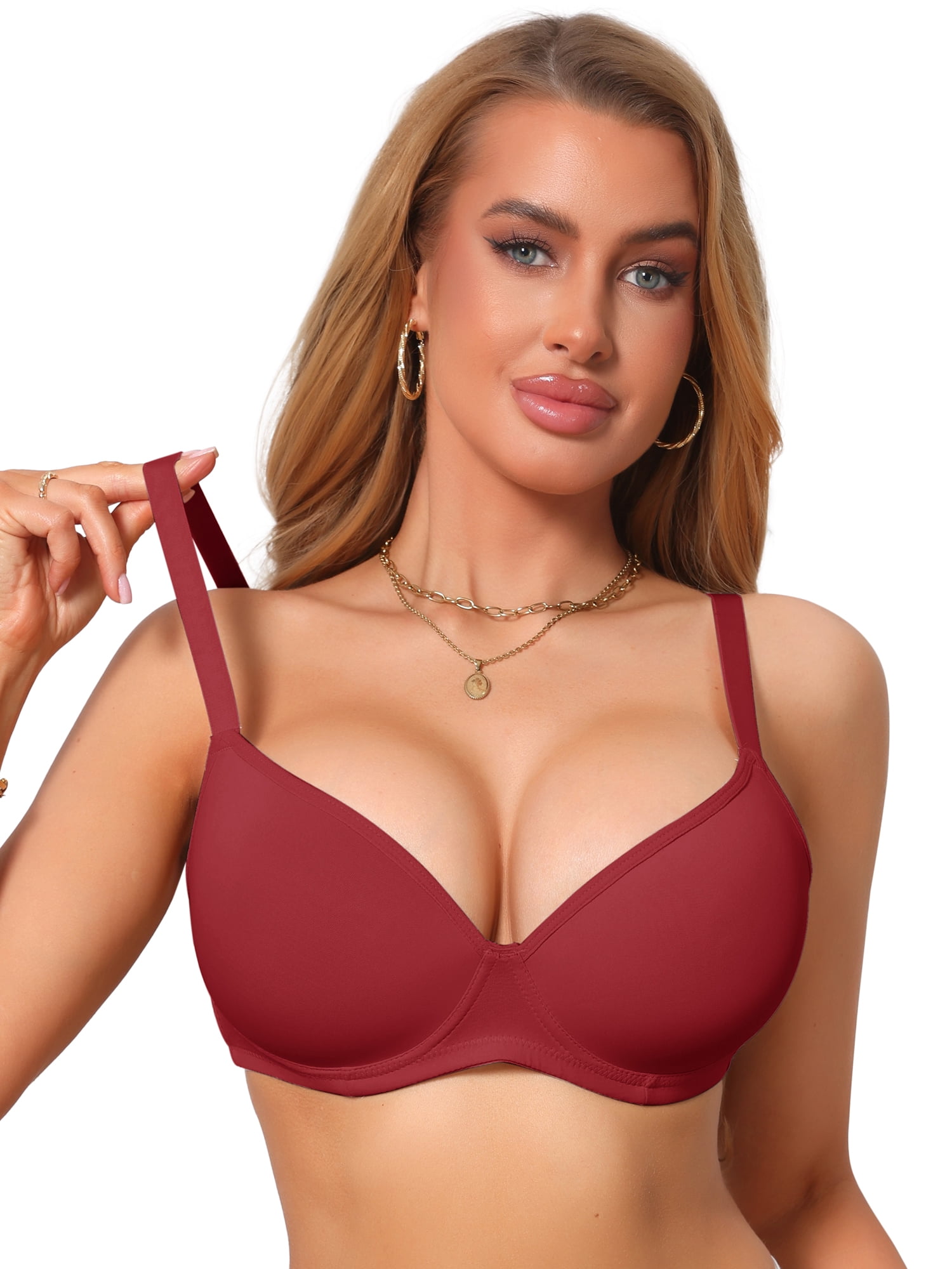 DARING DIVA Women's Smoothing Underwire Bra Plunge Push Up Bralette C 40 Red