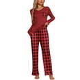thumbnail image 1 of DARING DIVA Women's Soft Long Sleeve Plaid Pajama Set with Pockets L Red, 1 of 6