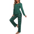 thumbnail image 1 of DARING DIVA Women's Soft Long Sleeve Plaid Pajama Set with Pockets XL Green, 1 of 6