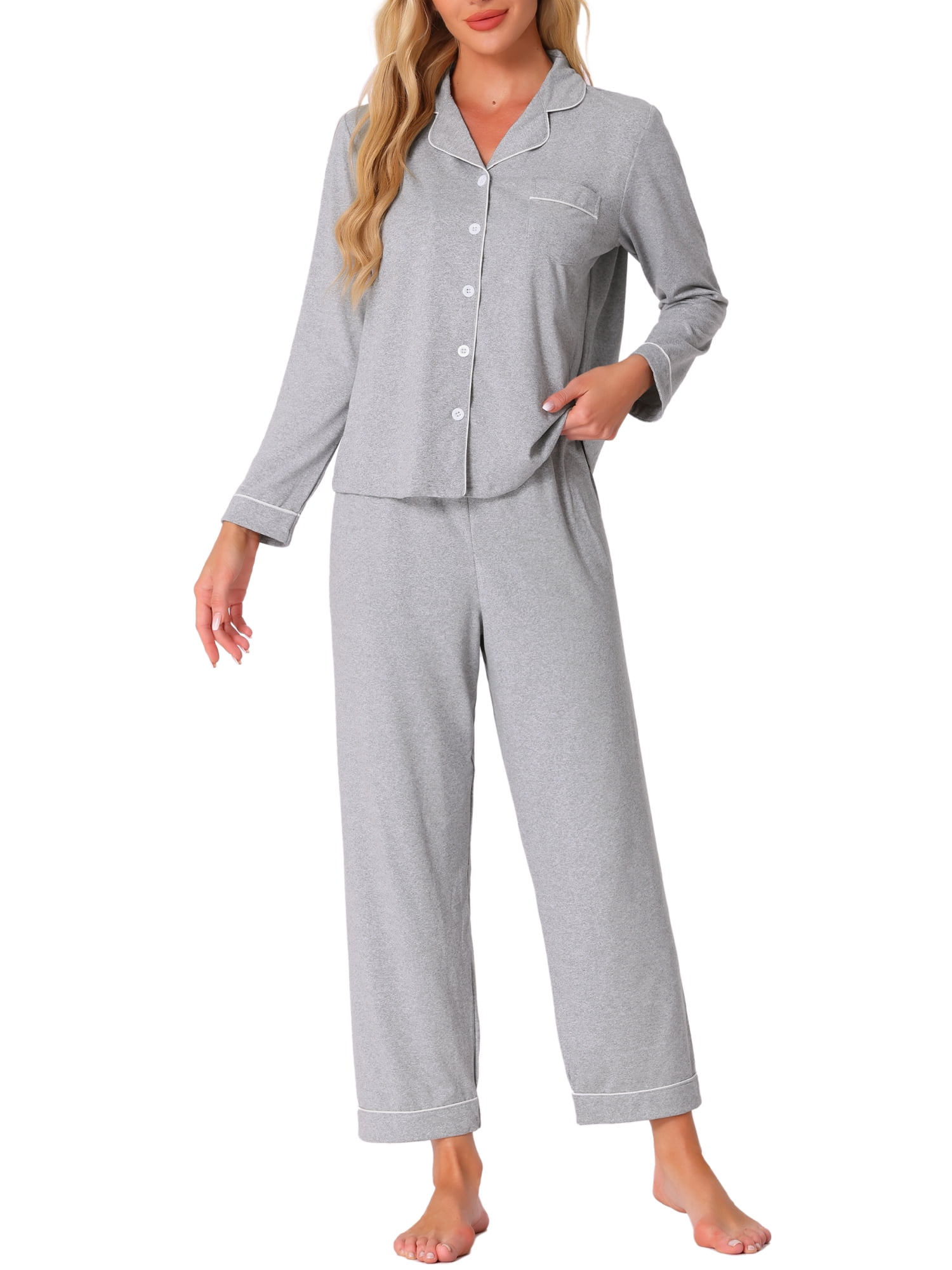 DARING DIVA Women's Soft Modal Button Down Pajama Sets S Gray