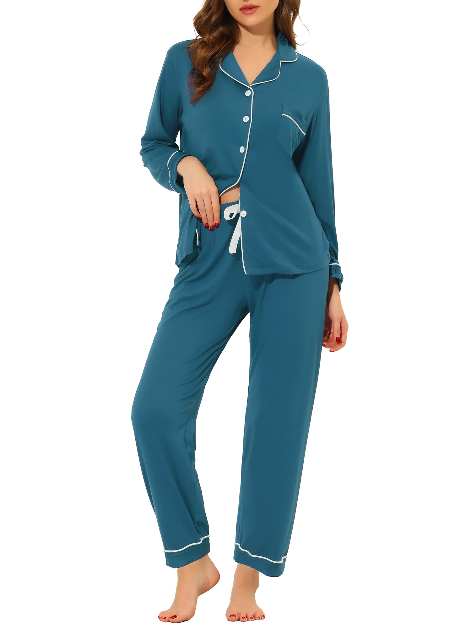 DARING DIVA Women's Soft Modal Button Down Pajama Sets XS Peacock Blue