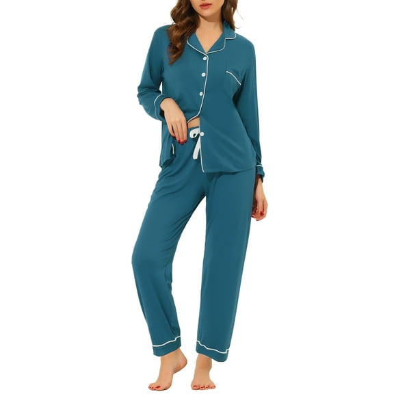 DARING DIVA Women's Soft Modal Button Down Pajama Sets XS Peacock Blue