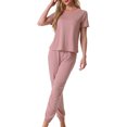 thumbnail image 1 of DARING DIVA Women's Soft Short Sleeve Shirt Long Pant Pajamas Sets S Pink, 1 of 6