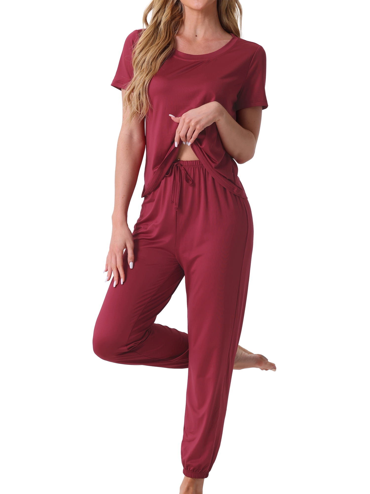 DARING DIVA Women's Soft Short Sleeve Shirt Long Pant Pajamas Sets XS Red