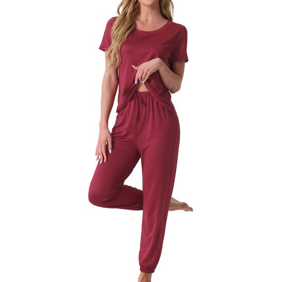 DARING DIVA Women's Soft Short Sleeve Shirt Long Pant Pajamas Sets XS Red
