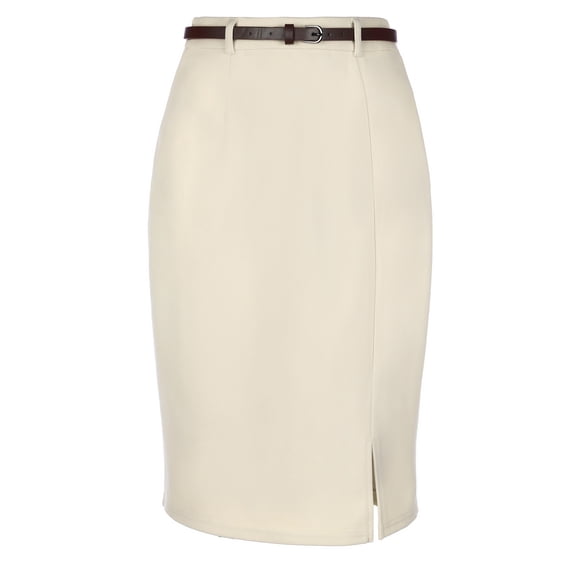DARING DIVA Women's Soft Stretchy Knee Length Bodycon Skirt with Slit and Belt L Apricot