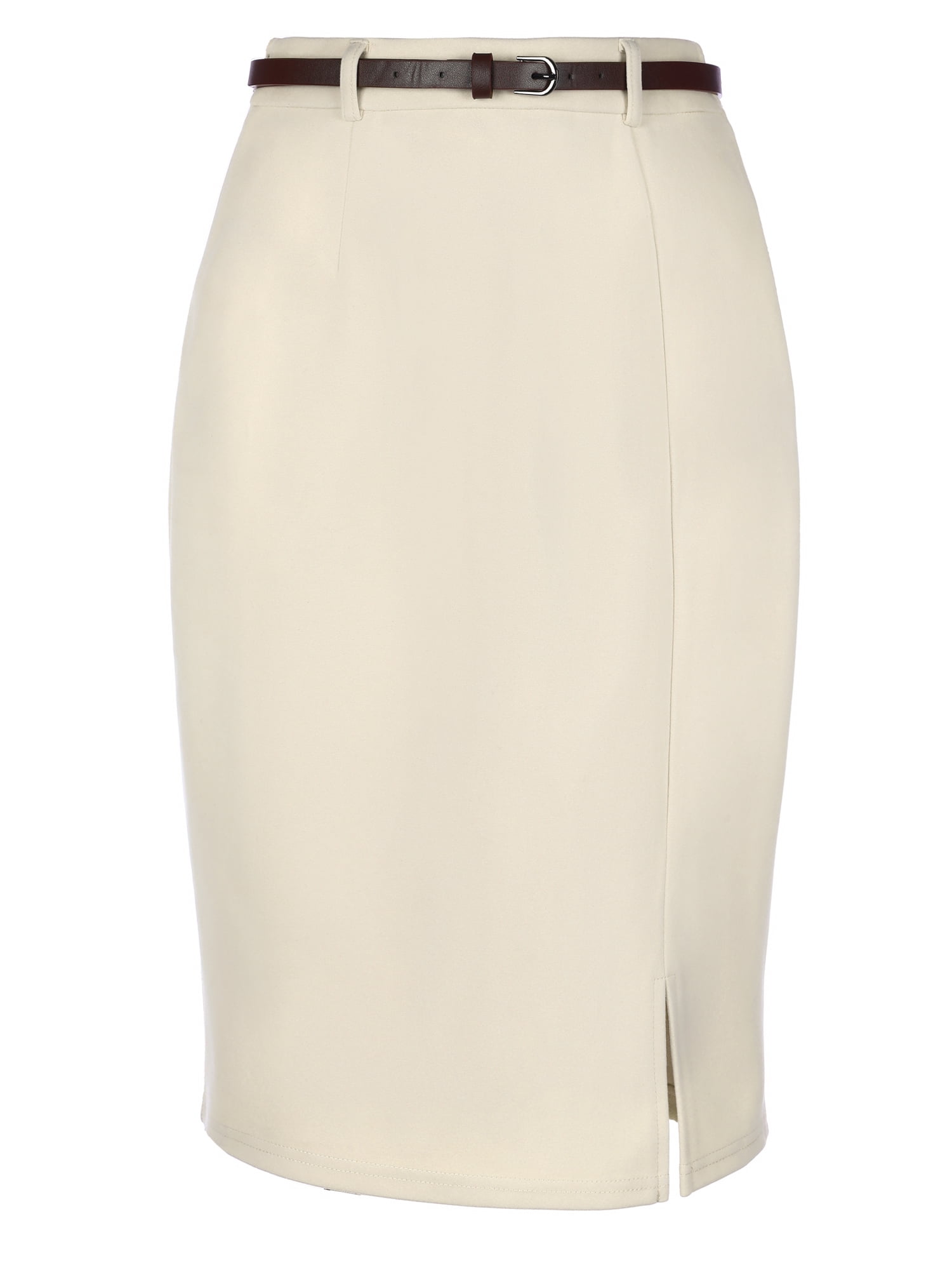 DARING DIVA Women's Soft  Stretchy Knee Length Bodycon  Skirt with Slit and Belt S Apricot