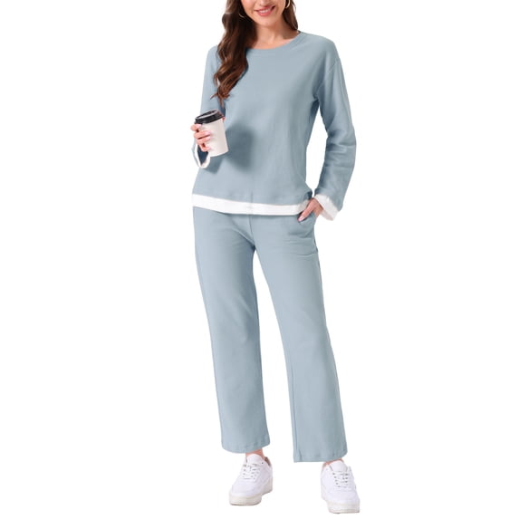 DARING DIVA Women's Soft Waffle Cotton Pajamas Long Sleeve with Pants Set M Blue