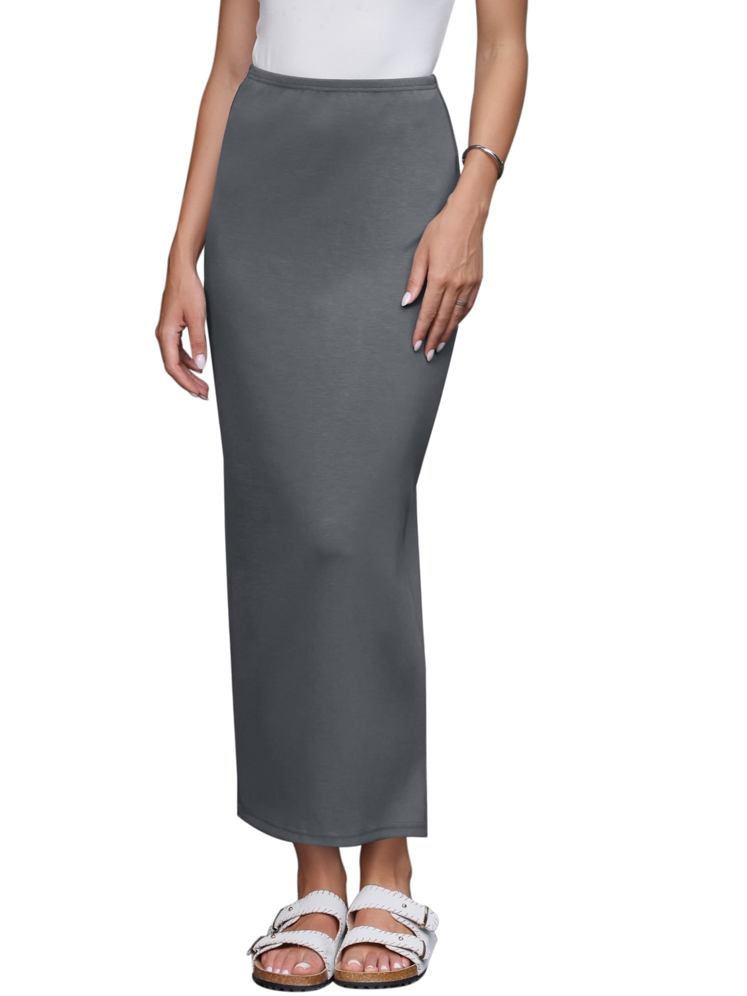 DARING DIVA Women's Solid Color Back Slit Business Long Pencil Skirt Large Grey