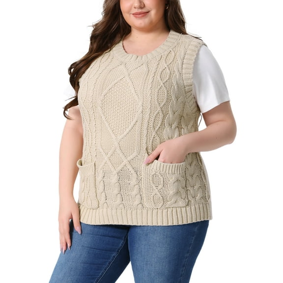 DARING DIVA Women's Solid Knitted Crew Neck Sweater Vest 2X Beige