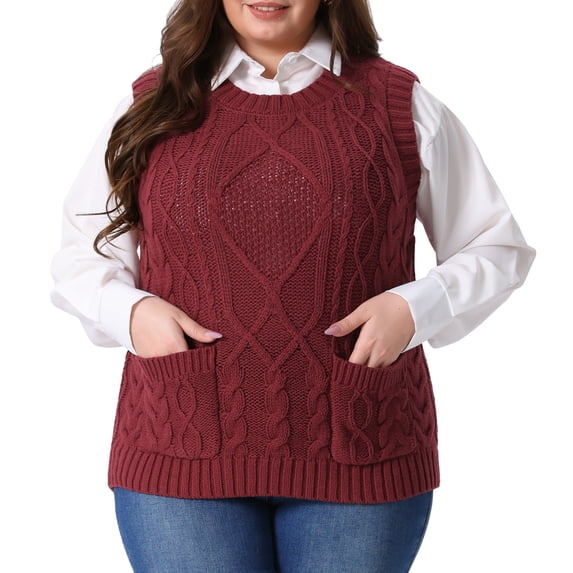 DARING DIVA Women's Solid Knitted Crew Neck Sweater Vest 2X Red
