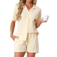 thumbnail image 1 of DARING DIVA Women's Solid Pajama Sets Short Sleeves Cute Soft Elastic XL Light Yellow, 1 of 7