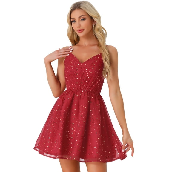 DARING DIVA Women's Spaghetti Strap Fit and Flare Party Mini Dresses L Burgundy