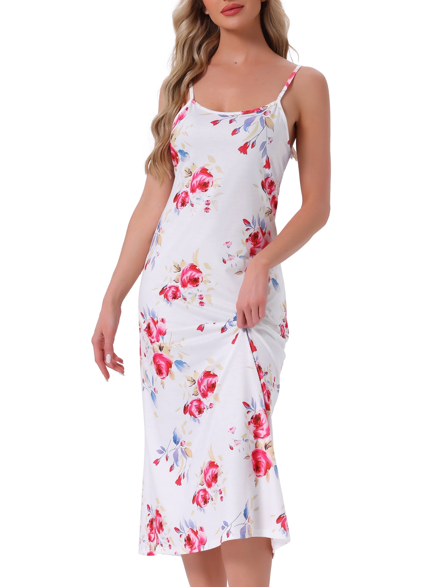 DARING DIVA Women's Spaghetti Strap Full Slip Midi Under Dress 2XL White Rose
