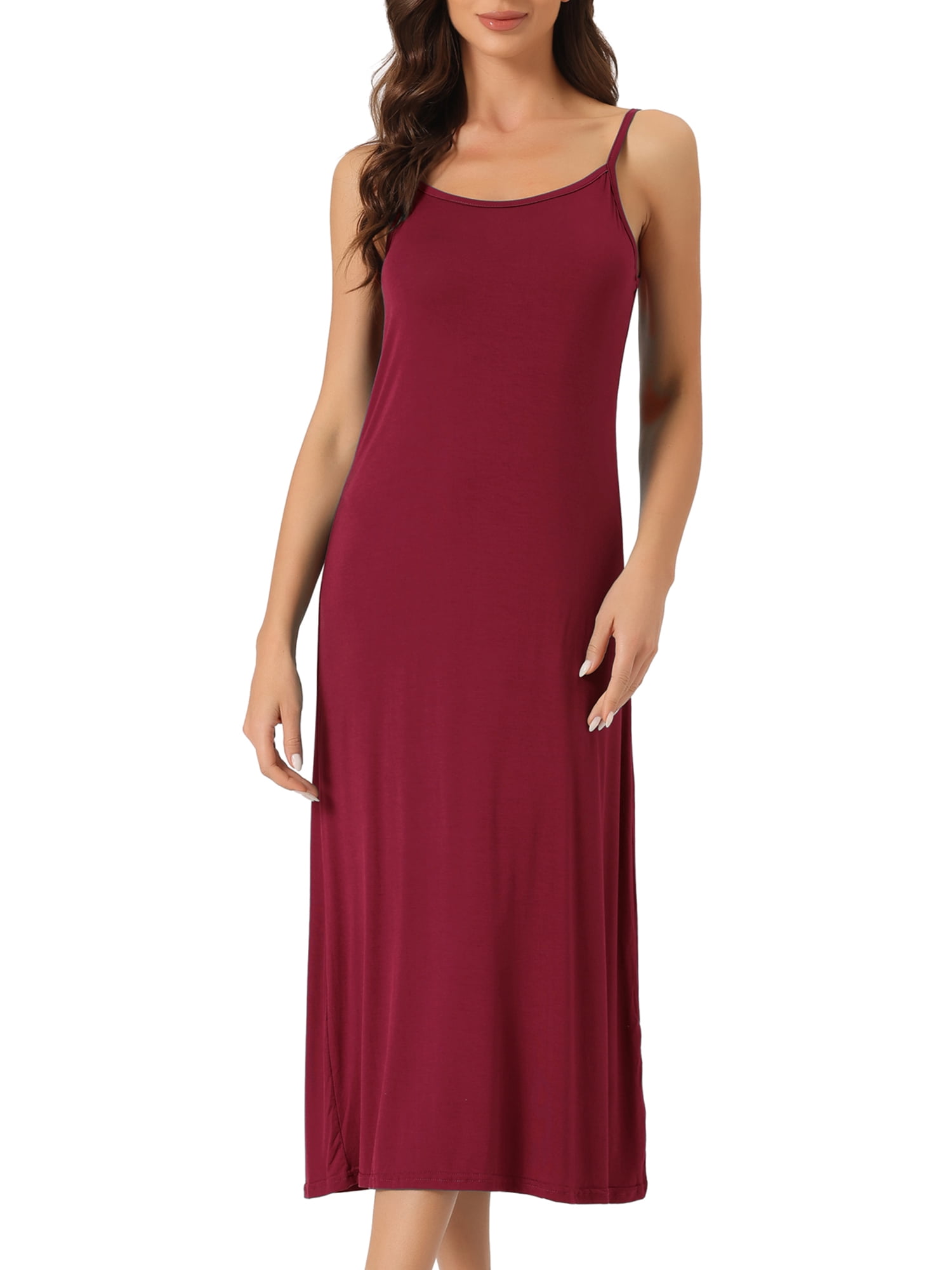 DARING DIVA Women's Spaghetti Strap Full Slip Midi Under Dress L Burgundy