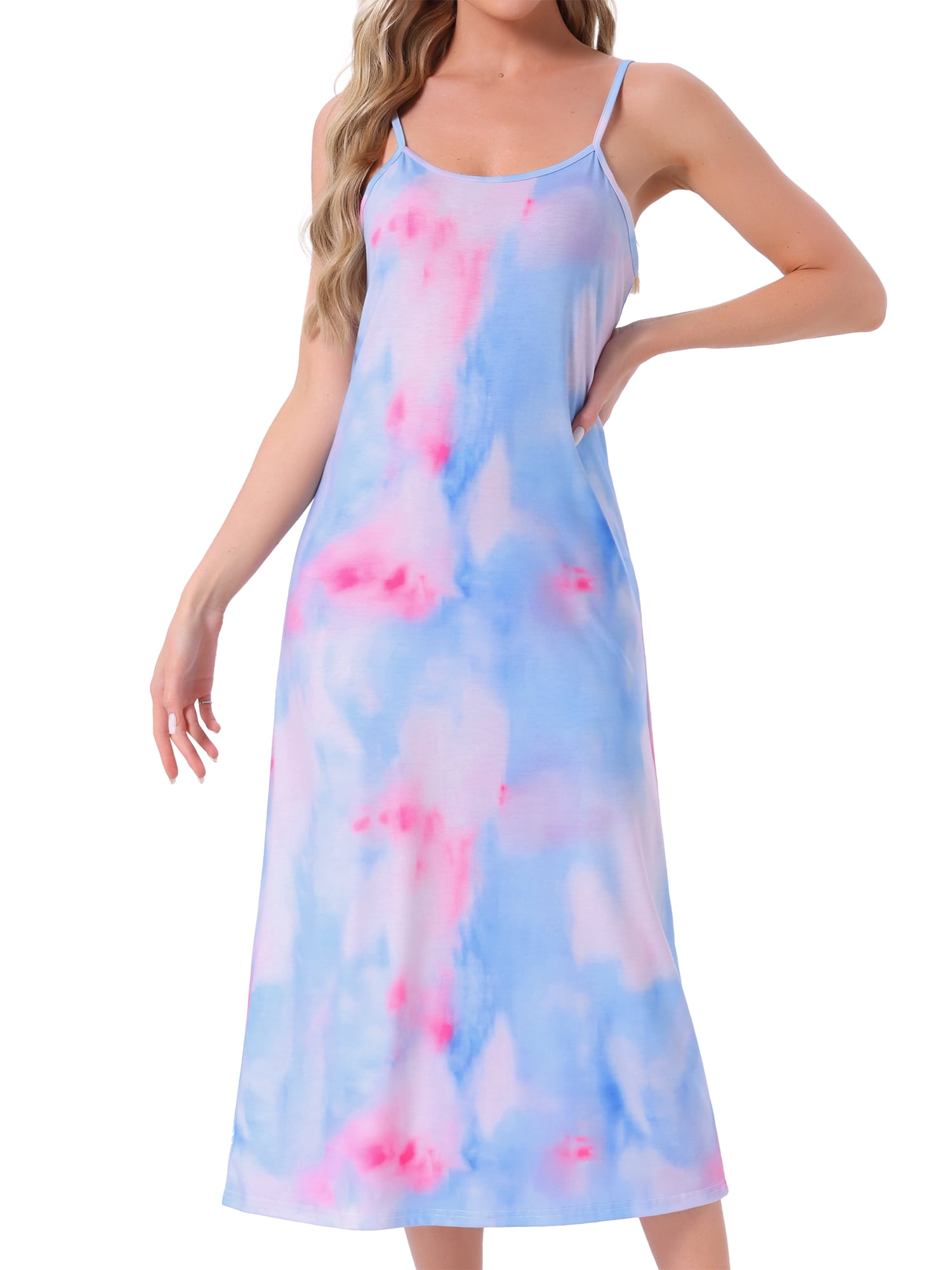 DARING DIVA Women's Spaghetti Strap Full Slip Midi Under Dress M Blue Pink