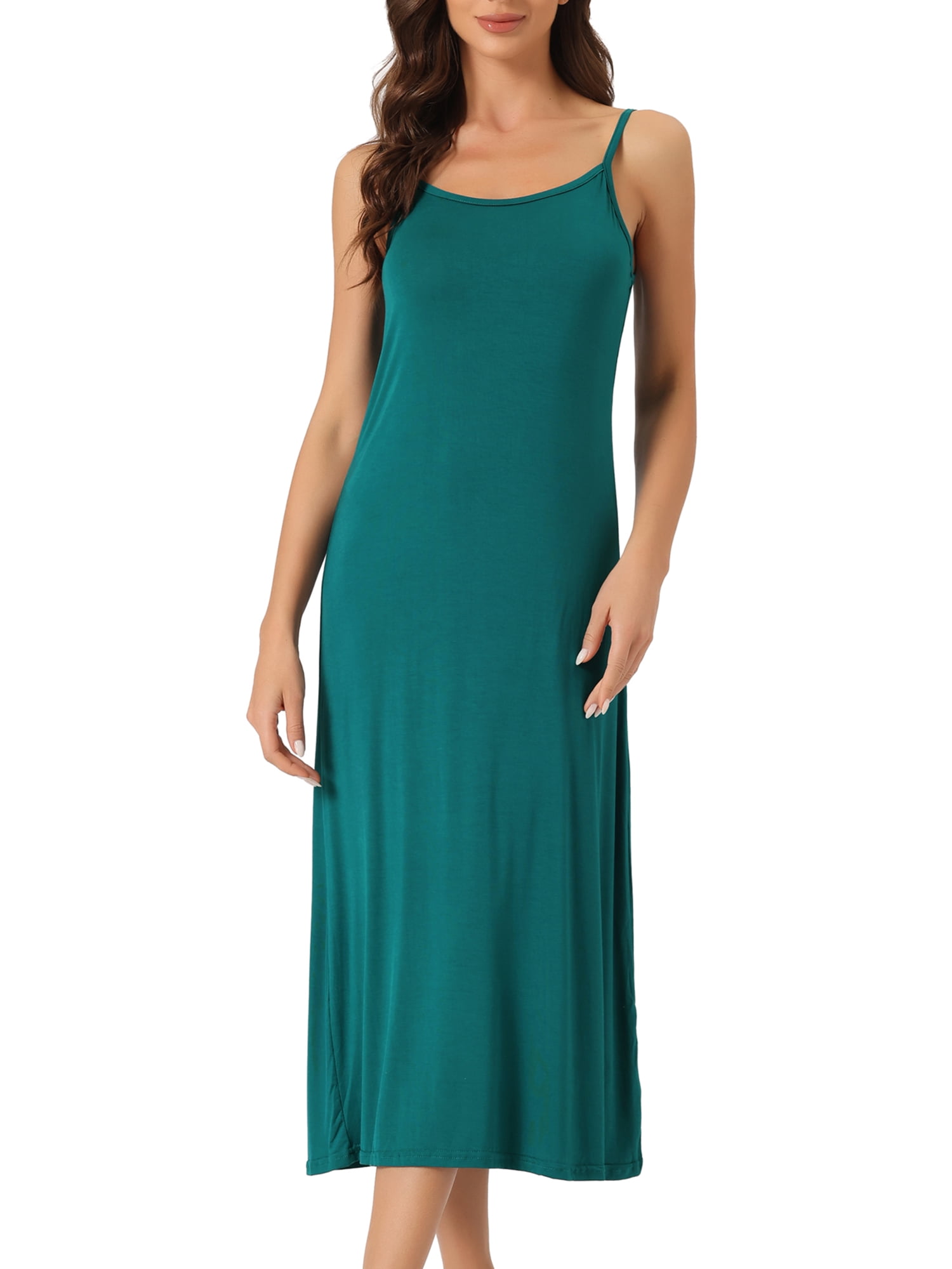 DARING DIVA Women's Spaghetti Strap Full Slip Midi Under Dress M Green