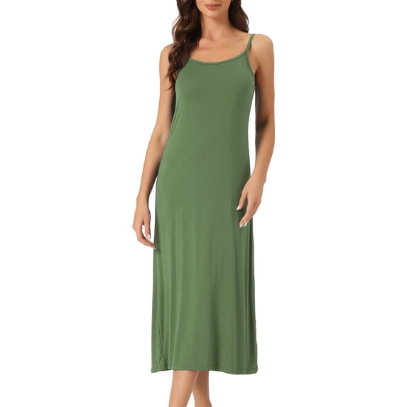 DARING DIVA Women's Spaghetti Strap Full Slip Midi Under Dress S Army Green