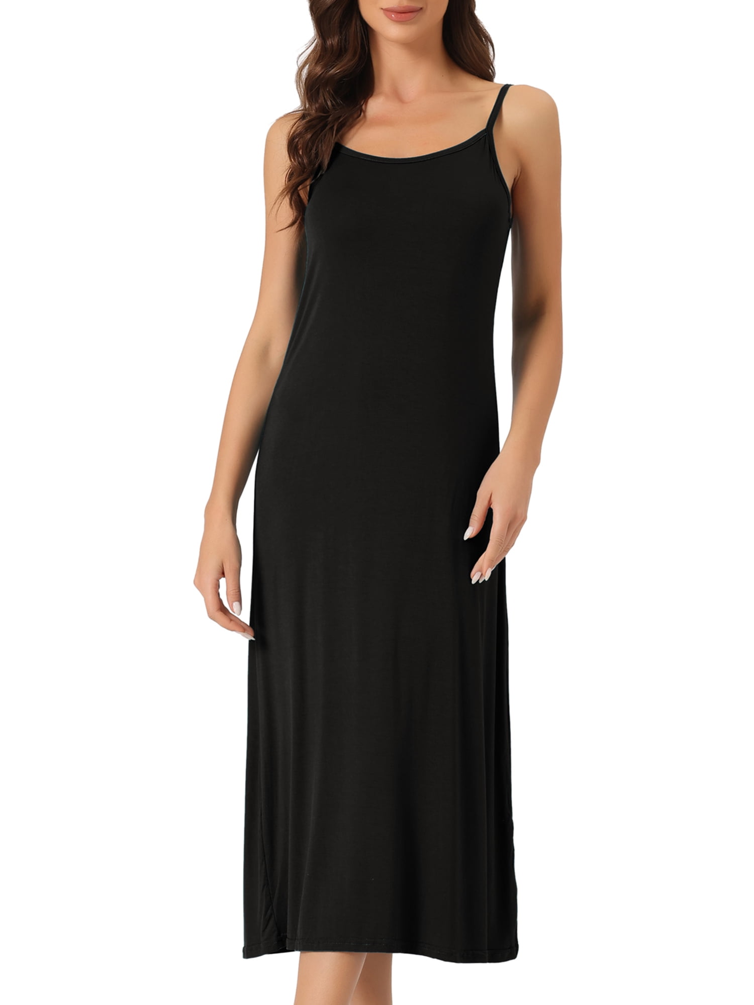 DARING DIVA Women's Spaghetti Strap Full Slip Midi Under Dress S Black