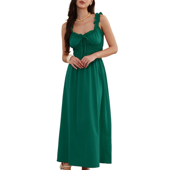 DARING DIVA Women's Spaghetti Strap Square Neck A Line Flowy Dress 2XL Dark Green