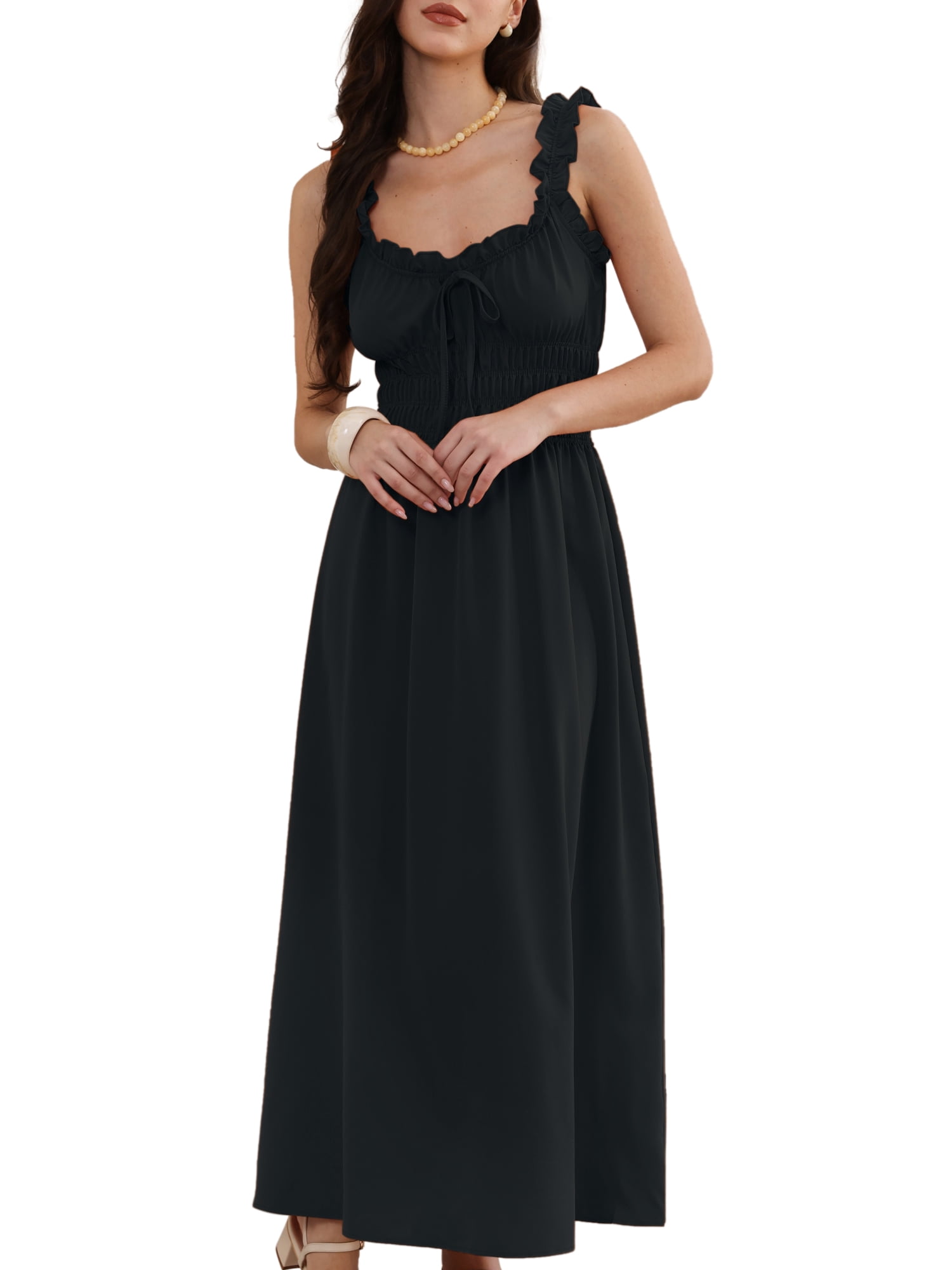 DARING DIVA Women's Spaghetti Strap Square Neck A Line Flowy Dress S Black