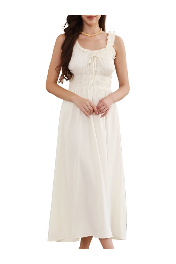 Women's Spaghetti Strap Square Neck A Line Flowy Dress XL Apricot