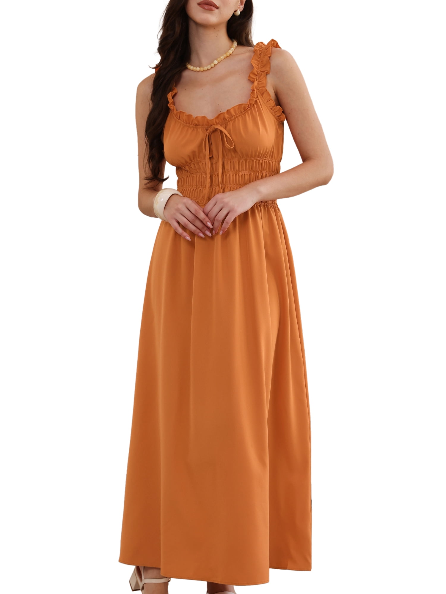 DARING DIVA Women's Spaghetti Strap Square Neck A Line Flowy Dress XL Orange